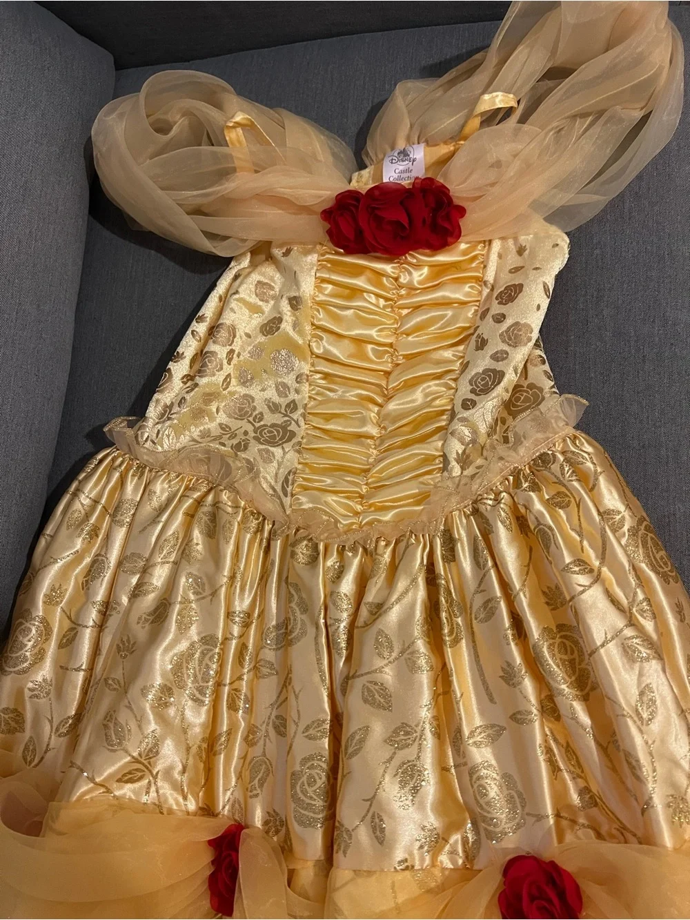 Disney Princess Belle Gold Costume with Red Rose Accents